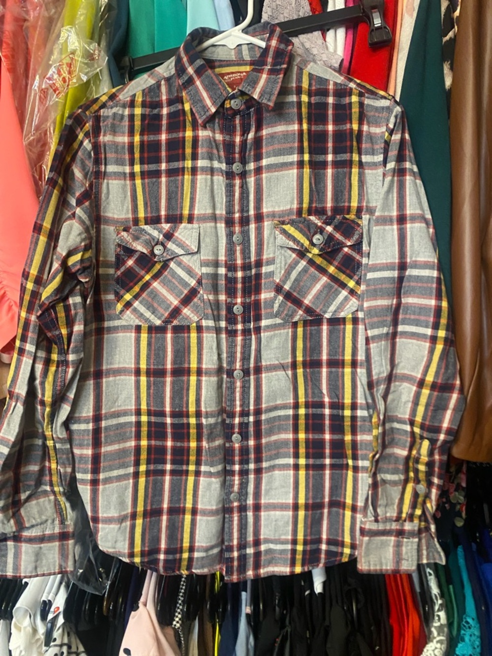 Arizona Jean Company Men's Plaid Button-Up Shirt - Gray, Black, Yellow